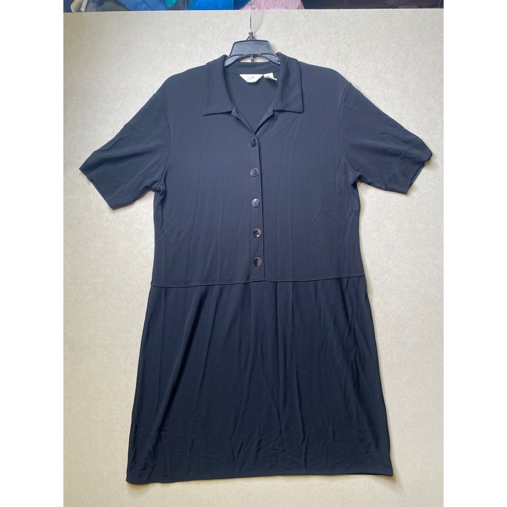 J. Jill Black Short Sleeve Button Front Drop Waist Dress Petite Medium MP